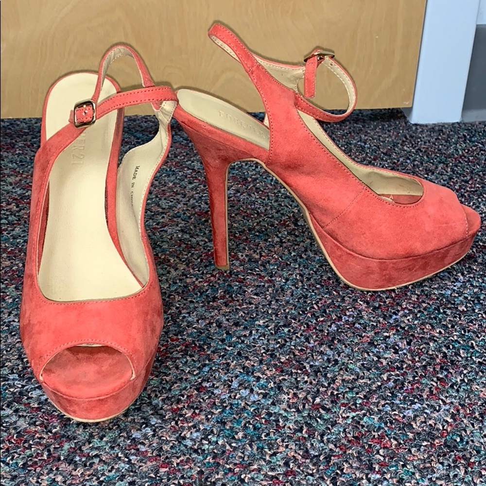 Coral suede heels